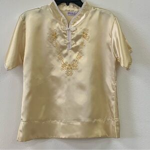 Fitted Blouse with Embellished Mandarin Collar